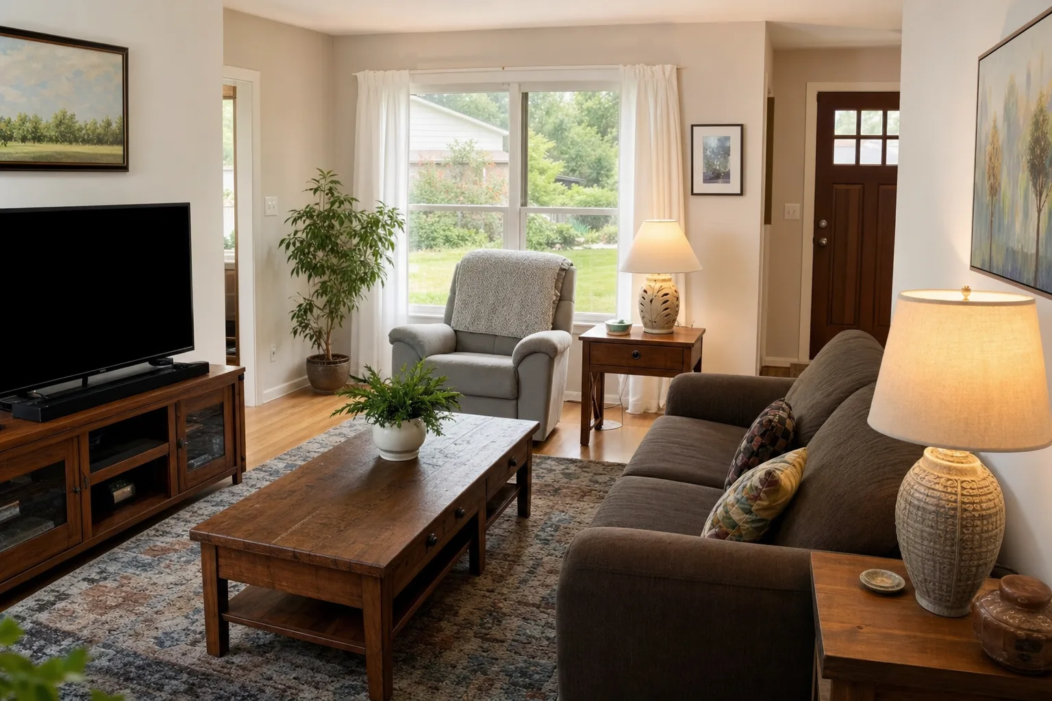 Clear comfortable living room set up for aging in place in Gresham