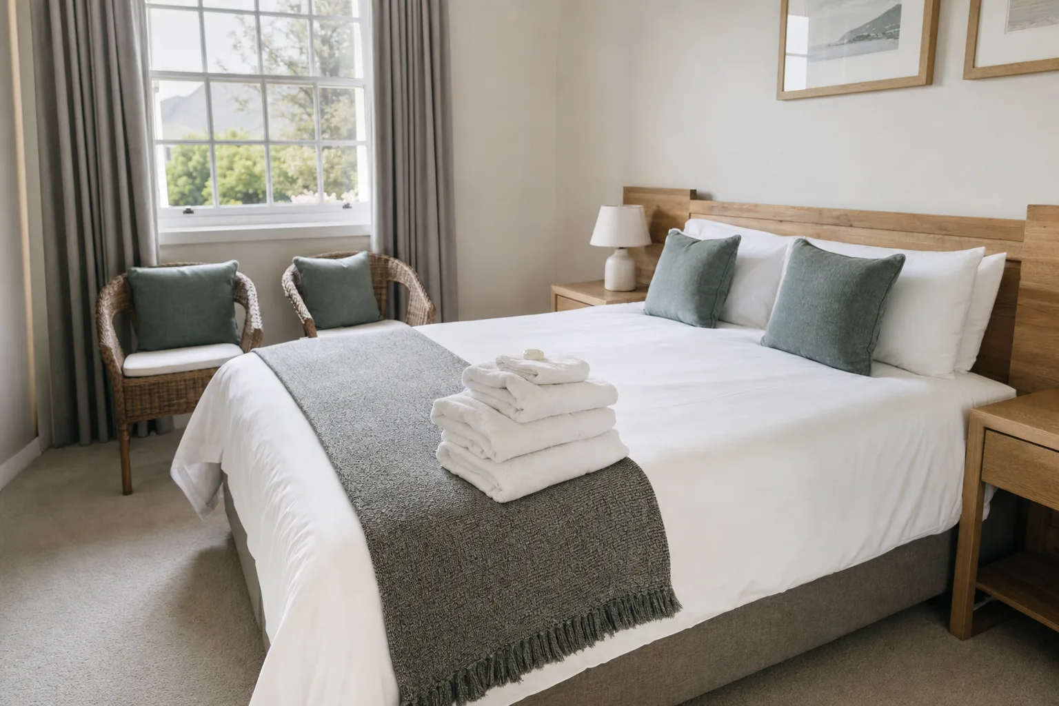 Guest bed staged after an Airbnb turnover cleaning checklist pass