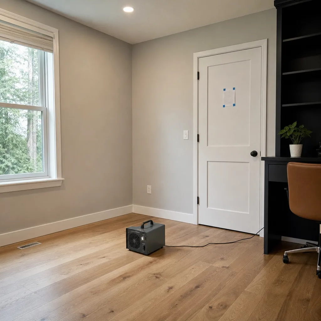 Ozone generator running in an empty home office during treatment