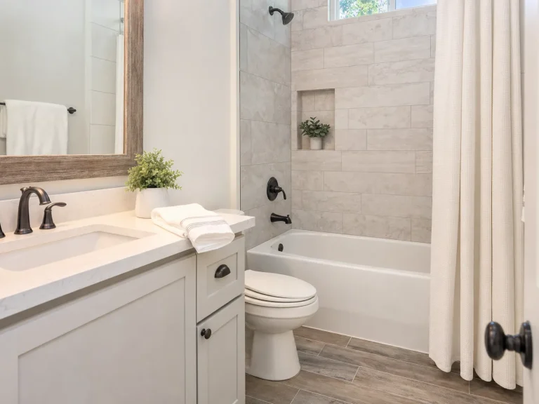 Spotless guest bathroom detail that earns five star cleanliness reviews