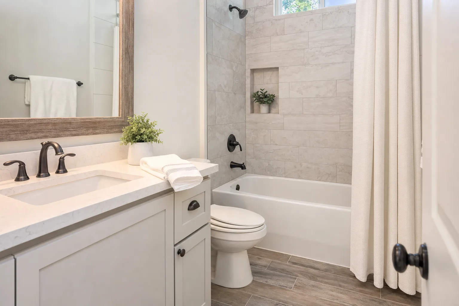 Spotless guest bathroom detail that earns five star cleanliness reviews