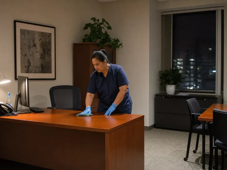 After hours office cleaning working through the daily checklist
