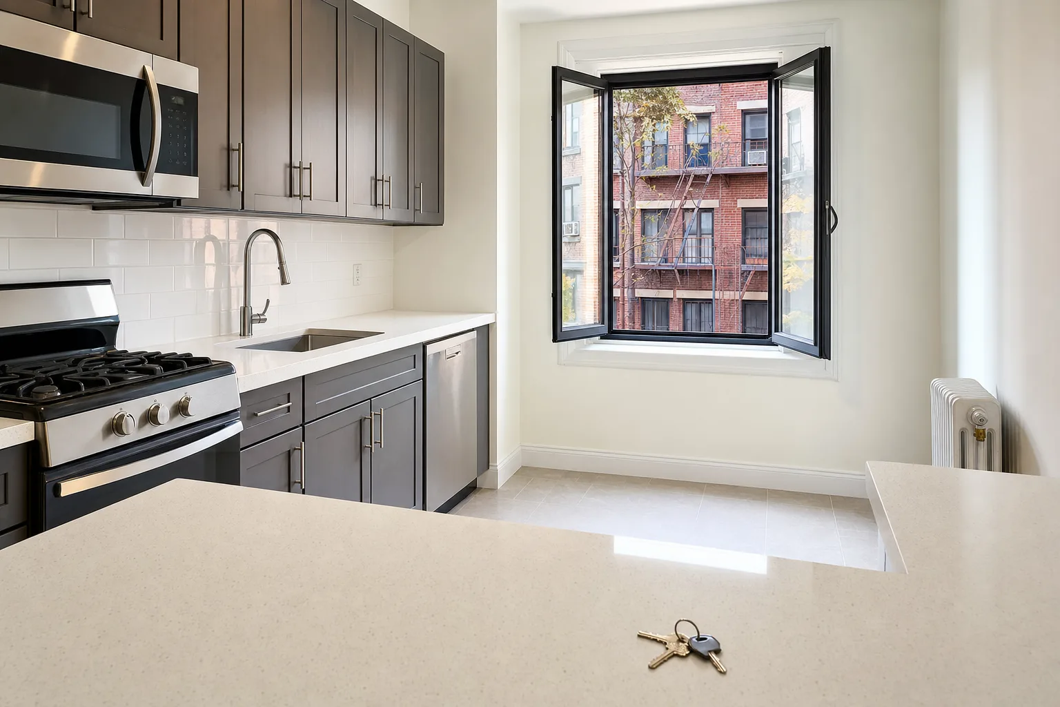 Rent ready apartment kitchen after a landlord turnover cleaning