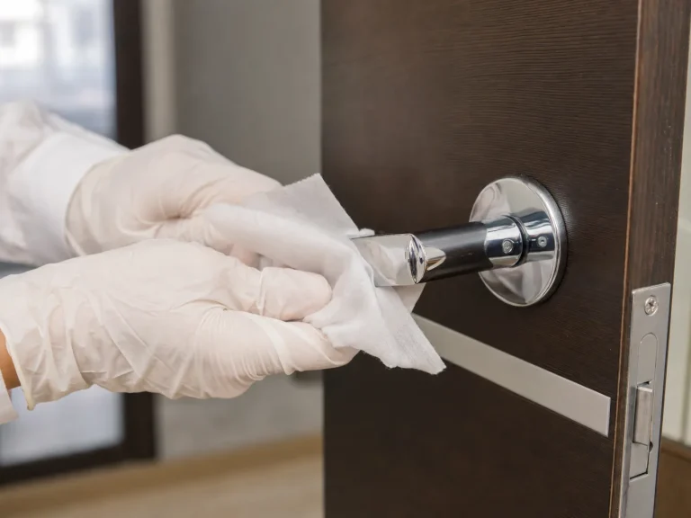 Disinfecting a high touch door handle as part of a disinfection service